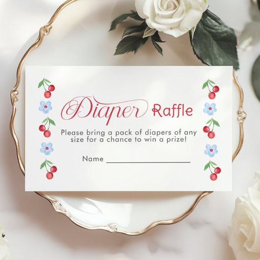 Carte D'accompagnement Cherry sur le dessus Bleu Bow Billet de tombole