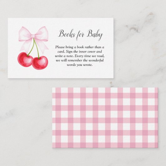 Carte D'accompagnement Cherry Sur Le Haut Baby shower Bow Rose Livres Pou (Devant / Derrière)