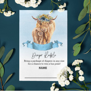 Carte D'accompagnement Chevalier Raffle Bleu garçon Highland Cow