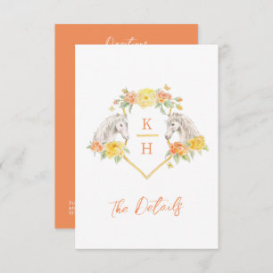 Carte D'accompagnement Chevaux gris rose doux orange détails mariage QR