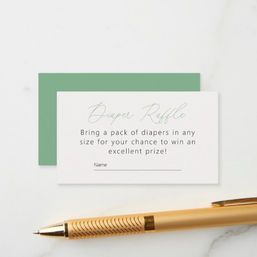 Carte D'accompagnement Chic Baby shower Vert Déchets Raffle (Devant/Arrière en situation)