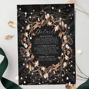 Carte D'accompagnement Chic Black Ornate or Feuille Mariage