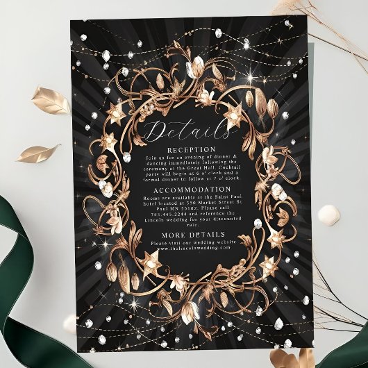 Carte D'accompagnement Chic Black Ornate or Feuille Mariage