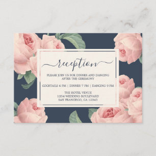 Carte D'accompagnement Chic bleu foncé rose rose rose Vintage Mariage