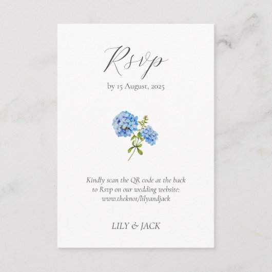 Carte D'accompagnement Chic Blue Floral Hydrangea Wedding RSVP (Devant)