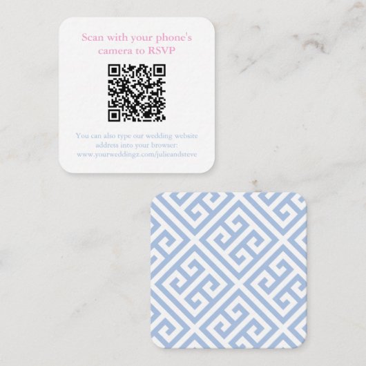 Carte D'accompagnement Chic Blue grec Key Mariage site web QR Code (Devant / Derrière)