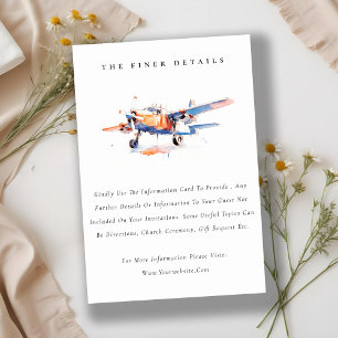 Carte D'accompagnement Chic Blue Orange Blush Avion Mariage Détail