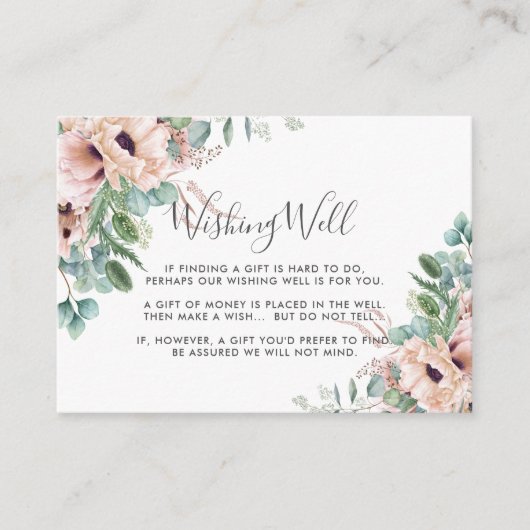 Carte D'accompagnement Chic Blush Floral Eucalyptus Mariage Wishing well (Devant)