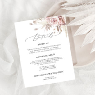 Carte D'accompagnement Chic Blush Rose Dusty Rose Floral Détails du Maria