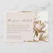 Carte D'accompagnement Chic Boho Protea Sec Palm Floral Détails du Mariag (Devant)