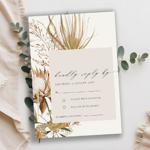 Carte D'accompagnement Chic Boho Protea Sec Palm Mariage Floral RSVP