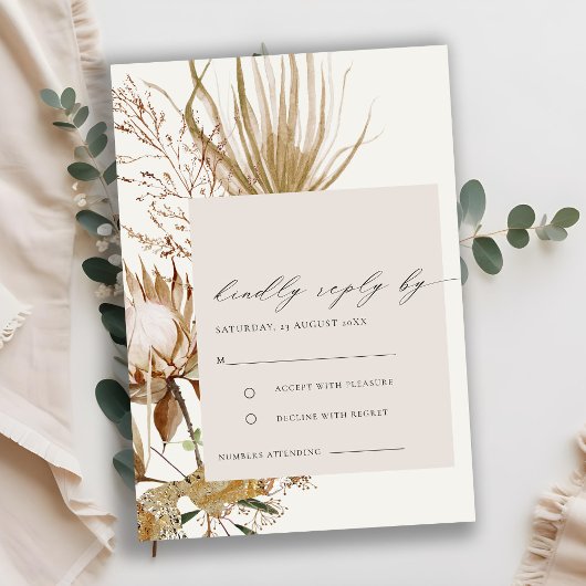 Carte D'accompagnement Chic Boho Protea Sec Palm Mariage Floral RSVP