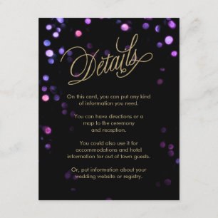 Carte D'accompagnement Chic Bokeh Lights Mariage noir & or