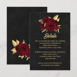 Carte D'accompagnement Chic bordeaux et or noir mariage