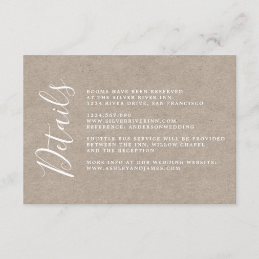 Carte D'accompagnement Chic Calligraphie Kraft Détails du Mariage papier (Devant)