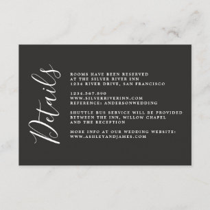 Carte D'accompagnement Chic Calligraphie noir Détails du Mariage