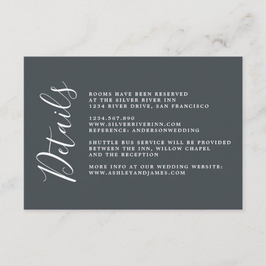 Carte D'accompagnement Chic Calligraphy Off-Black Détails sur le Mariage (Devant)