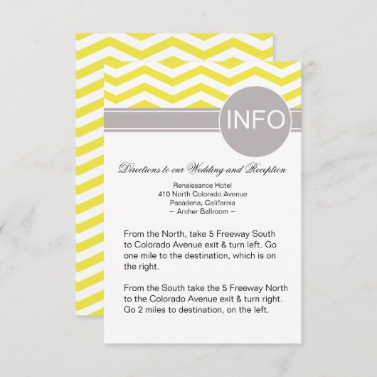 Carte D'accompagnement Chic Chevron Info Mariage Instructions | jaune (Devant / Derrière)