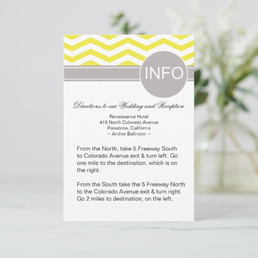 Carte D'accompagnement Chic Chevron Info Mariage Instructions | jaune (Debout devant)