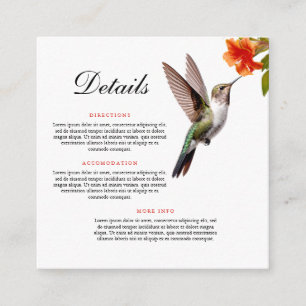 Carte D'accompagnement Chic colibri et Mariage de fleurs orange