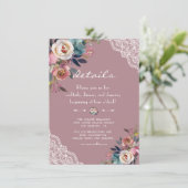 Carte D'accompagnement Chic Dusty Blue Dusty Rose Fleurs Détails Mariage (Debout devant)