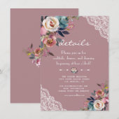 Carte D'accompagnement Chic Dusty Blue Dusty Rose Fleurs Détails Mariage (Devant / Derrière)