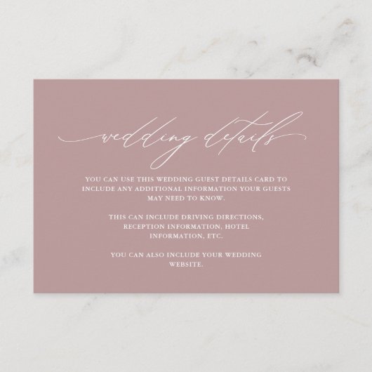 Carte D'accompagnement Chic Dusty Rose Calligraphy Mariage Détails du cli (Devant)