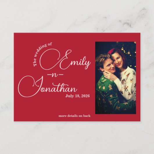 Carte D'accompagnement Chic Editorial Deep Red One Photo QR Code Mariage (Devant)