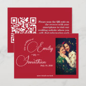 Carte D'accompagnement Chic Editorial Deep Red One Photo QR Code Wedding (Devant / Derrière)