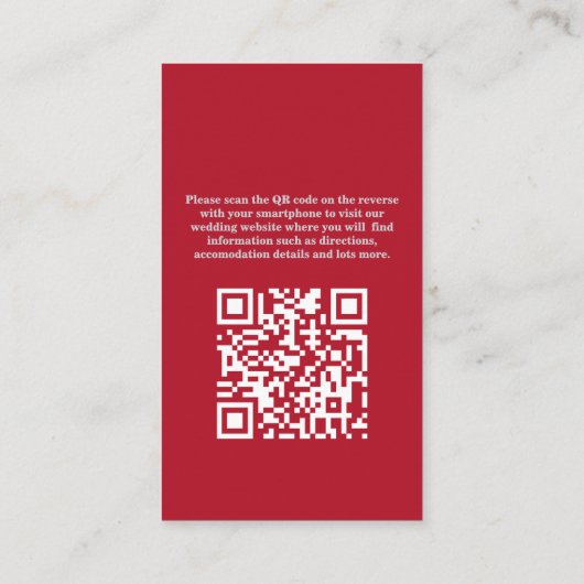 Carte D'accompagnement Chic Editorial Rouge Foncé Compact Code QR Mariage (Dos)