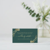 Carte D'accompagnement Chic Emerald Green Golden Foliage Site Mariage (Debout devant)