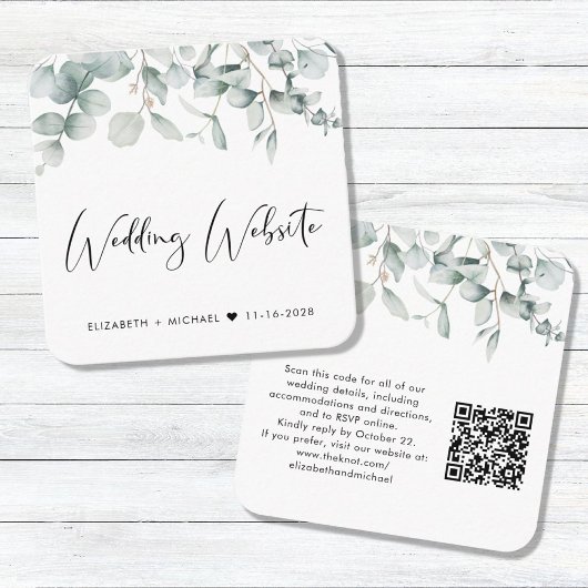 Carte D'accompagnement Chic Eucalyptus aquarelle QR Code Mariage site