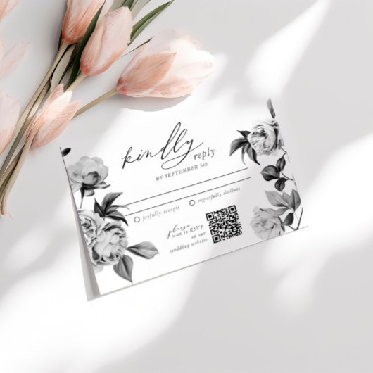 Carte D'accompagnement Chic Fleurs Mariage Noir & Blanc RSVP