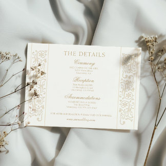 Carte D'accompagnement Chic Formal Ecru Scrollwork Border Wedding