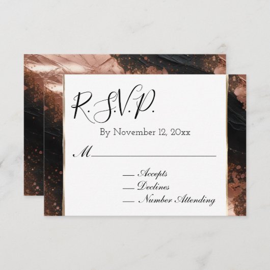 Carte D'accompagnement Chic Glam Rose Gold Noir Mariage RSVP (Devant / Derrière)