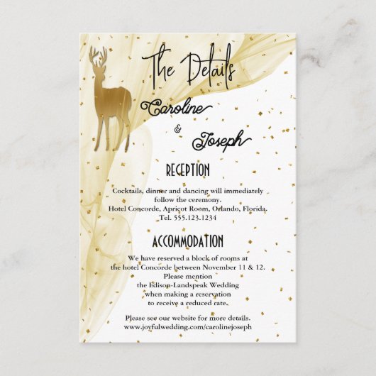 Carte D'accompagnement Chic Gold Deer & Confetti Détails du Mariage (Devant)