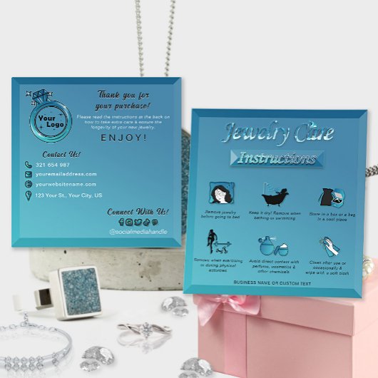 Carte D'accompagnement Chic Gradient Turquoise Blue Jewelry Instructions