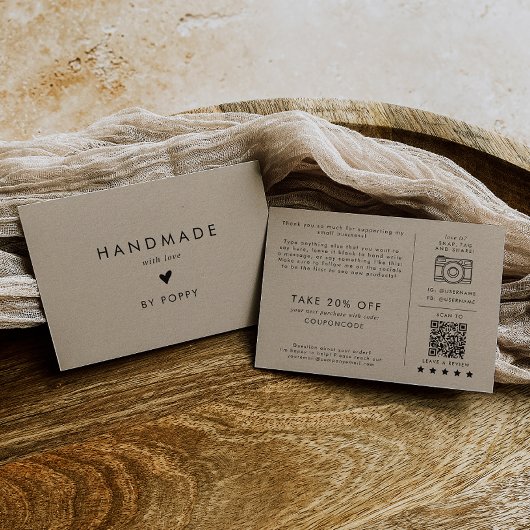 Carte D'accompagnement Chic Kraft fait main avec Merci d'amour