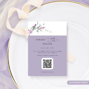 Carte D'accompagnement Chic Lavender Pastel Floral RSVP Online, QR Code