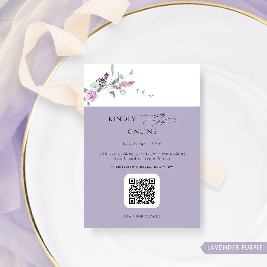Carte D'accompagnement Chic Lavender Pastel Floral RSVP Online, QR Code