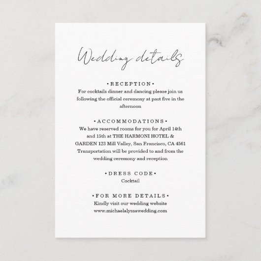 Carte D'accompagnement Chic Minimalist Handwriting Script Wedding Details (Devant)