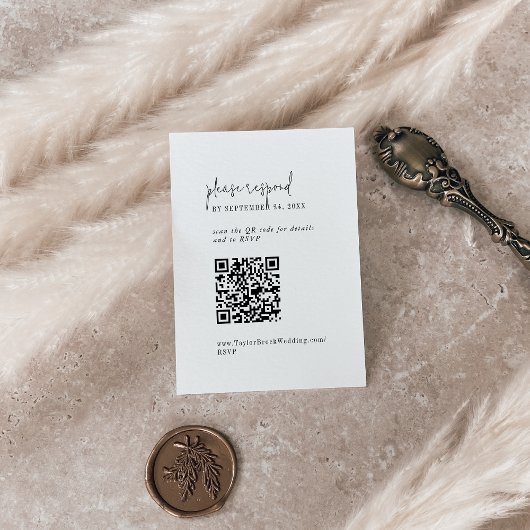 Carte D'accompagnement Chic moderne noir et blanc QR Code RSVP