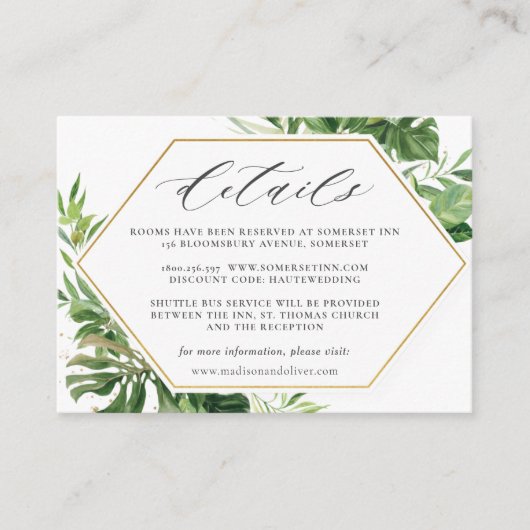 Carte D'accompagnement Chic Moderne Tropical Greenery Détails du Mariage (Devant)