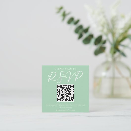 Carte D'accompagnement Chic Monnaie vert Mariage de script blanc QR Code  (Debout devant)