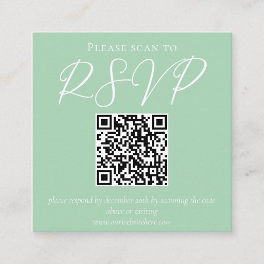 Carte D'accompagnement Chic Monnaie vert Mariage de script blanc QR Code  (Devant)