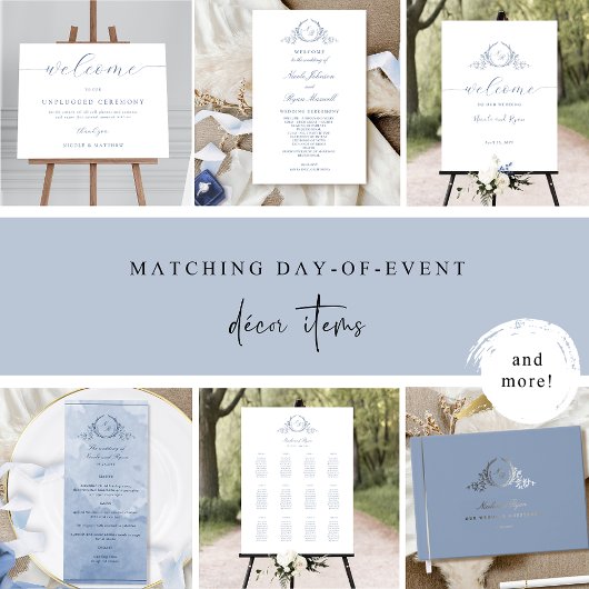 Carte D'accompagnement Chic Monogramme Dusty Bleu QR Code Mariage RSVP