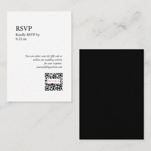 Carte D'accompagnement Chic noir blanc RSVP QR Code Option (Devant / Derrière)