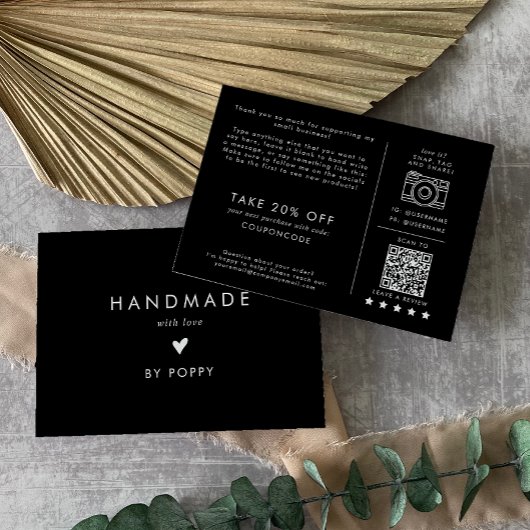 Carte D'accompagnement Chic noir fait main avec Merci d'amour