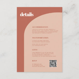 Carte D'accompagnement Chic pêche en terre cuite arche détails mariage QR