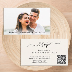 Carte D'accompagnement Chic Photo QR Code Cream Wedding RSVP